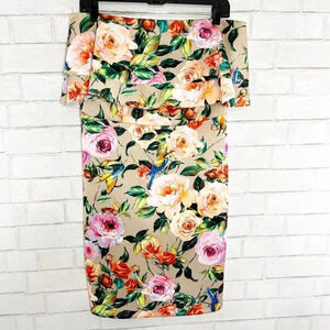 Alexia Admor Multicolor Floral Roses Ruffle Strapless Dress Women's Size 10